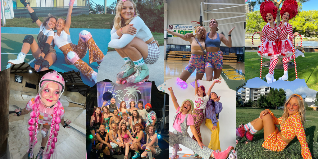 photo collage of RollerFit instructor Kimmy throughout her roller skating career